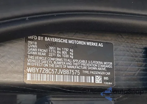 2018 BMW I3S 94Ah W/Range Extender z USA, uszkodzony, nr VIN WBY7Z8C57JVB87575